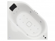 Corner. Sensitive Flex Center. Hydromassage Water+Air 135x135. With black skirting panel